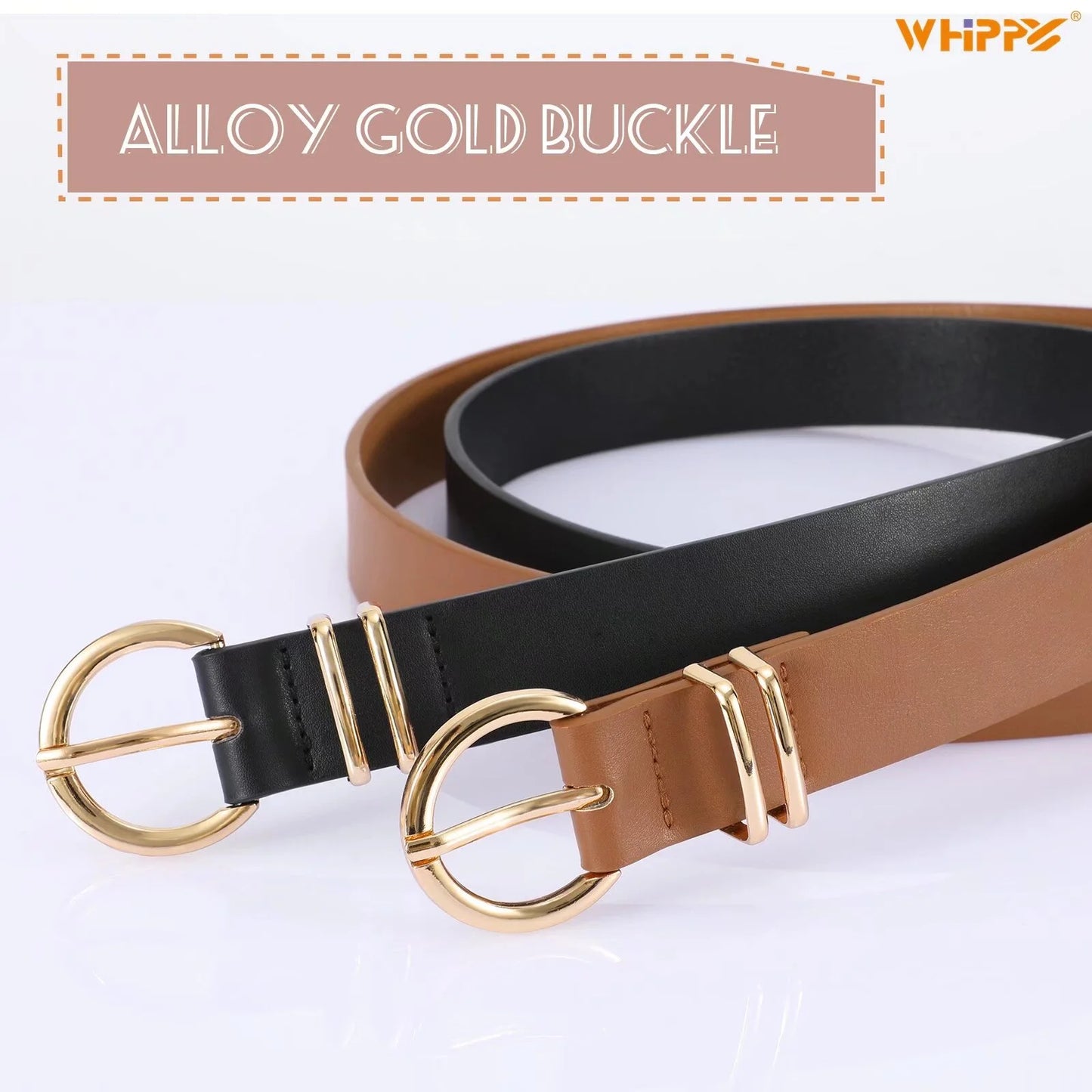 Women'S Leather Belt Gold Buckle plus Size Waist Belts for Jeans Dress