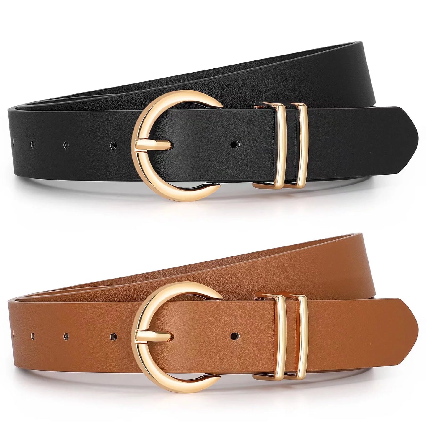 Women'S Leather Belt Gold Buckle plus Size Waist Belts for Jeans Dress