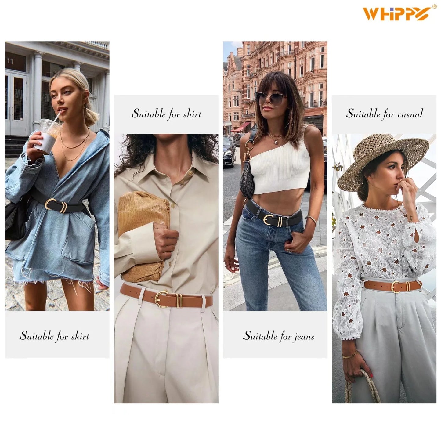 Women'S Leather Belt Gold Buckle plus Size Waist Belts for Jeans Dress