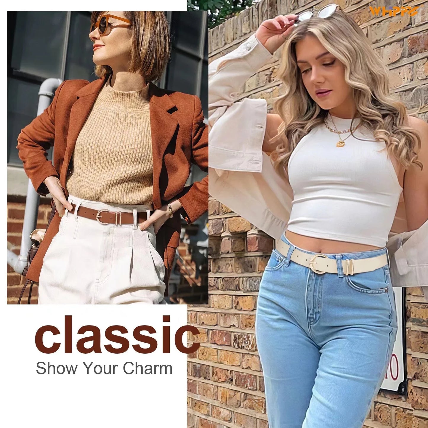Women'S Leather Belt Gold Buckle plus Size Waist Belts for Jeans Dress